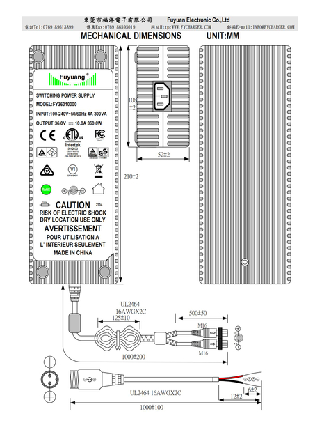 Adaptateur secteur 36 V 10 A 